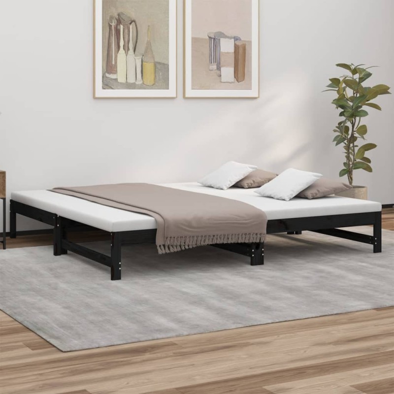 vidaXL Dormeuse Estraibile Nera 2x(100x200) cm Legno Massello di Pino vidaXL Dormeuse Estraibile Nera 2x(100x200) cm Legno Massello di Pino