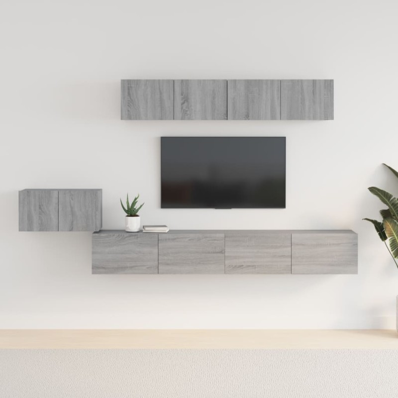 Set di Mobili Porta TV 5 pz Grigio Sonoma in Legno Multistrato Set di Mobili Porta TV 5 pz Grigio Sonoma in Legno Multistrato