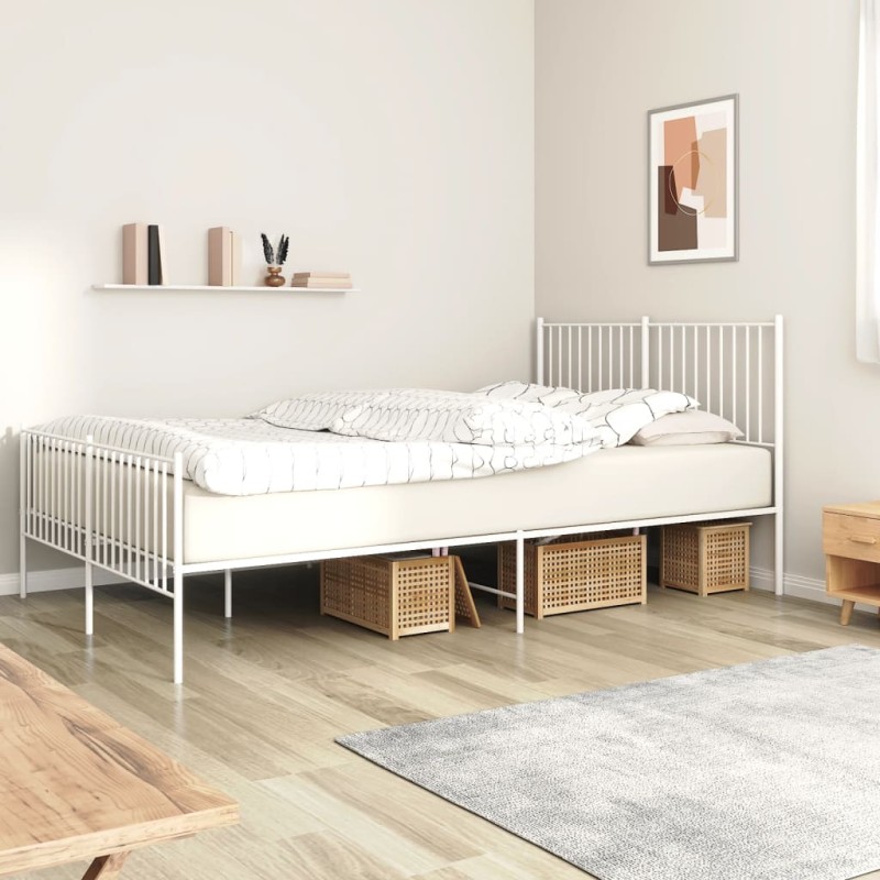 vidaXL Giroletto con Testiera e Pediera Metallo Bianco 160x200 cm vidaXL Giroletto con Testiera e Pediera Metallo Bianco 160x200 cm