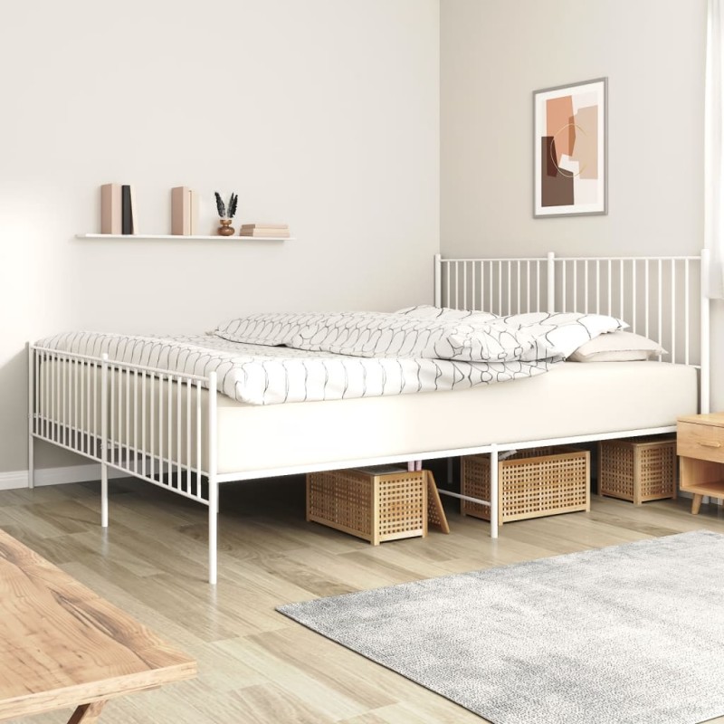 vidaXL Giroletto con Testiera e Pediera Metallo Bianco 183x213 cm vidaXL Giroletto con Testiera e Pediera Metallo Bianco 183x213 cm