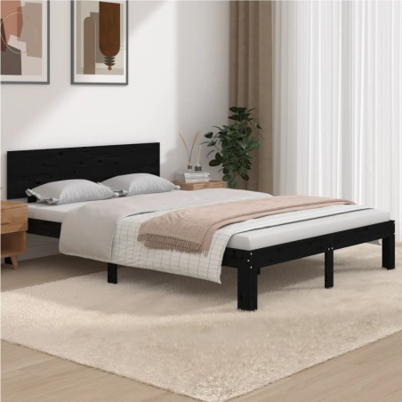 vidaXL Giroletto Nero in Legno Massello 150x200 cm King Size