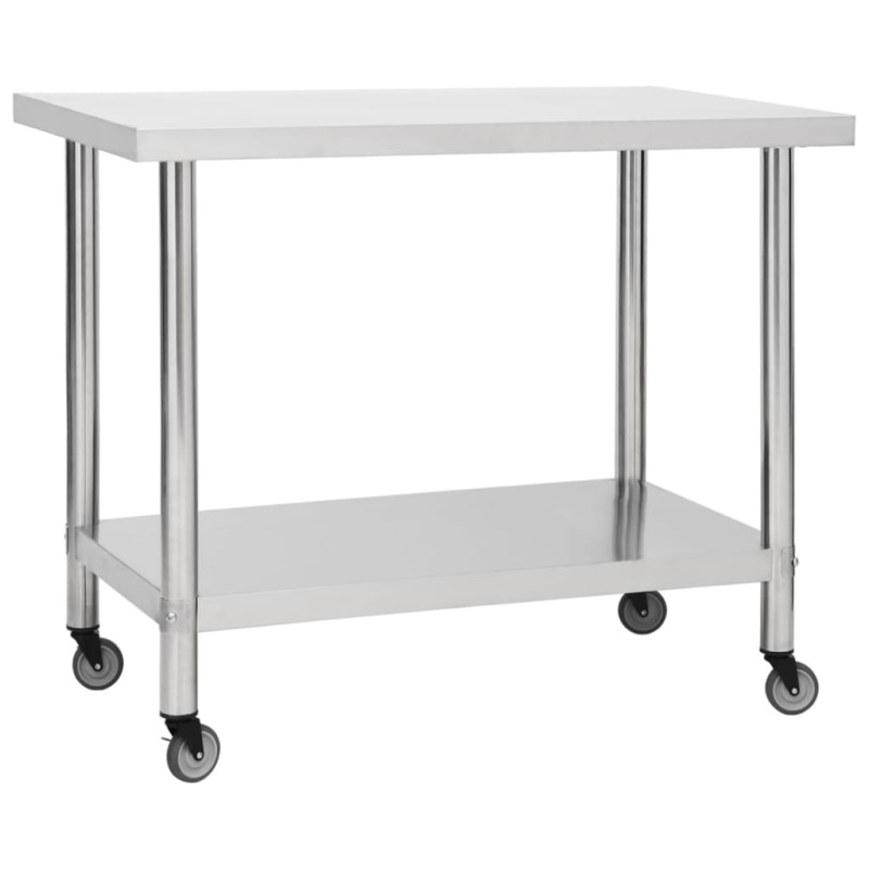vidaXL Tavolo da Lavoro Cucina con Ruote 100x60x85 cm in Acciaio Inox vidaXL Tavolo da Lavoro Cucina con Ruote 100x60x85 cm in Acciaio Inox