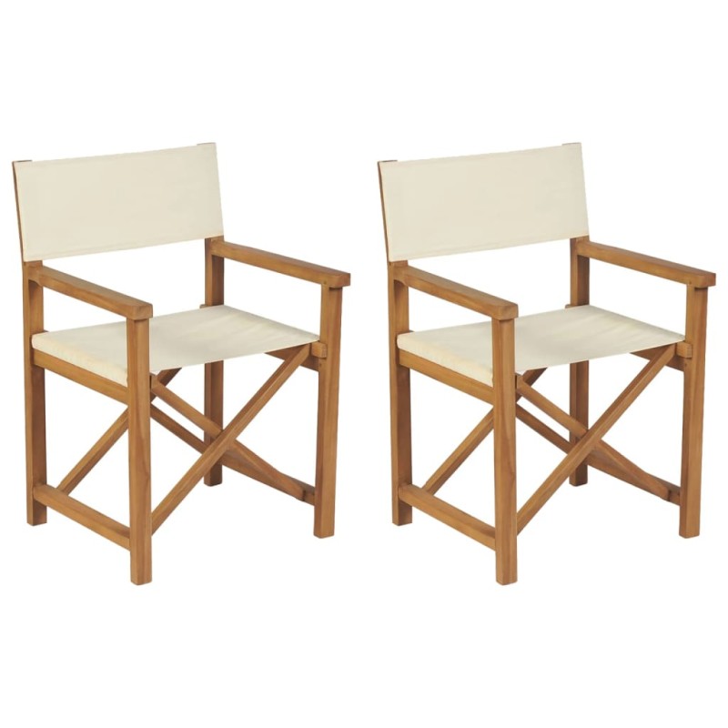 vidaXL Sedie da Regista Pieghevoli 2 pz Crema Legno Massello di Teak vidaXL Sedie da Regista Pieghevoli 2 pz Crema Legno Massello di Teak