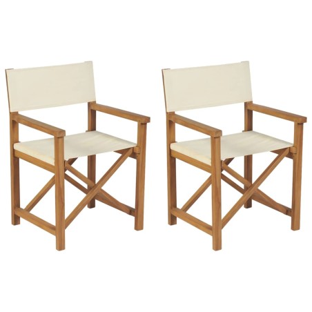 vidaXL Sedie da Regista Pieghevoli 2 pz Crema Legno Massello di Teak