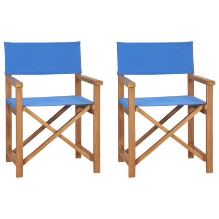 vidaXL Sedie da Regista Pieghevoli 2 pz Blu in Legno Massello di Teak