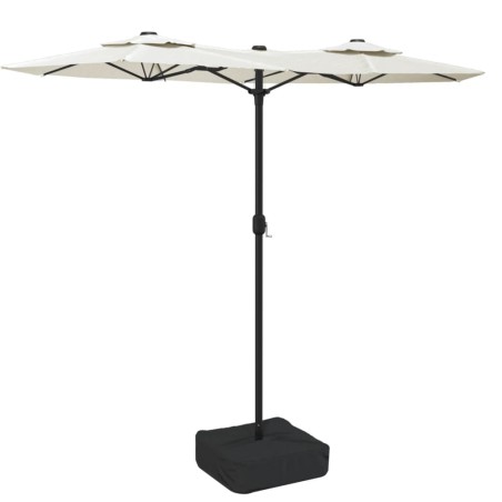 vidaXL Ombrellone a Doppia Testa con LED Bianco Sabbia 316x240 cm