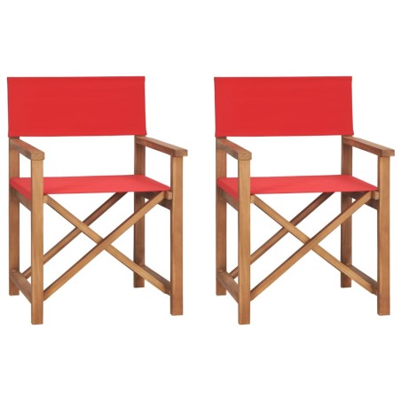 vidaXL Sedie da Regista Pieghevoli 2 pz Rosso Legno Massello di Teak