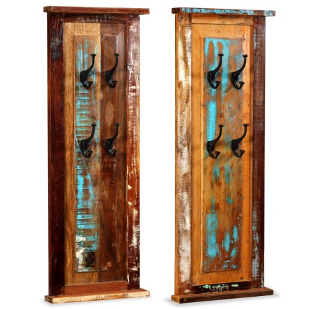 vidaXL 2 Pz Appendiabiti in Legno Massello di Recupero 38x100 cm