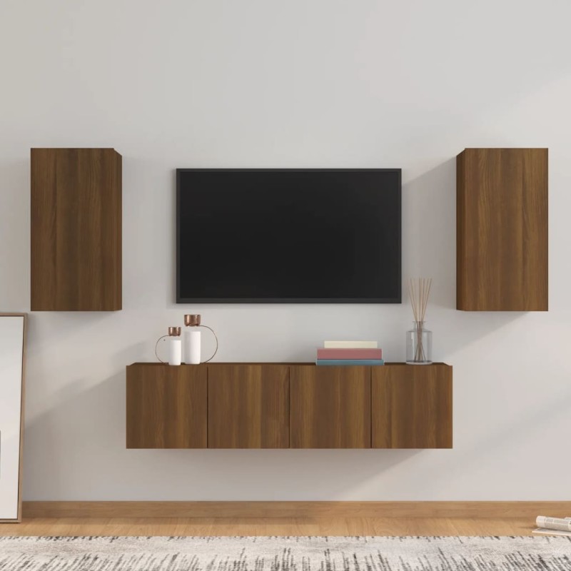 Set Mobili Porta TV 4 pz Rovere Marrone in Legno Multistrato Set Mobili Porta TV 4 pz Rovere Marrone in Legno Multistrato