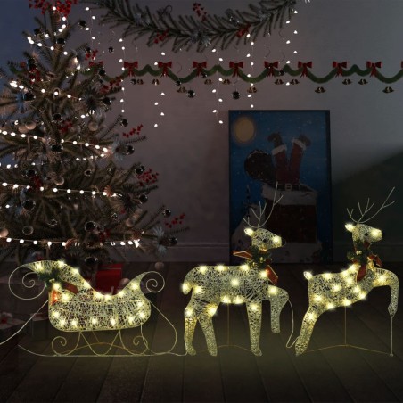 vidaXL Renne e Slitta di Natale Decorazione per Esterni 60 LED Oro 