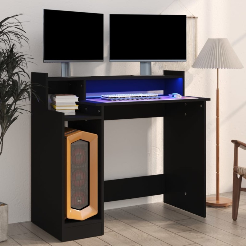 vidaXL Scrivania con Luci LED Nera 97x45x90 cm in Legno Multistrato vidaXL Scrivania con Luci LED Nera 97x45x90 cm in Legno Multistrato
