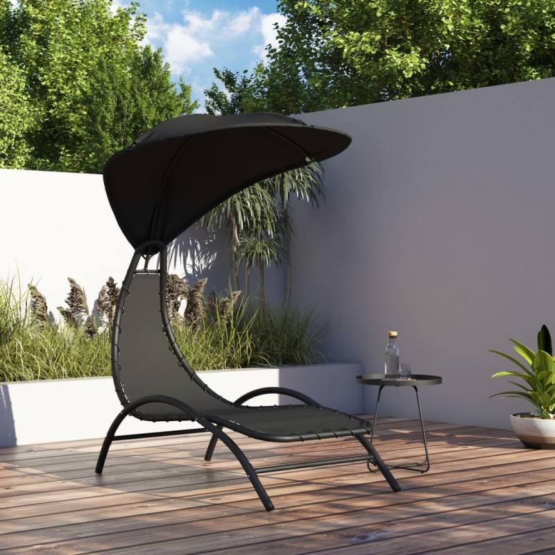 vidaXL Lettino Prendisole Tettuccio Nero 167x80x195cm Tessuto Acciaio vidaXL Lettino Prendisole Tettuccio Nero 167x80x195cm Tessuto Acciaio