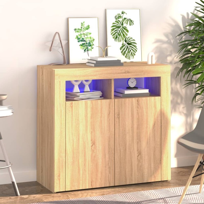 vidaXL Credenza con Luci LED Rovere Sonoma 80x35x75 cm vidaXL Credenza con Luci LED Rovere Sonoma 80x35x75 cm