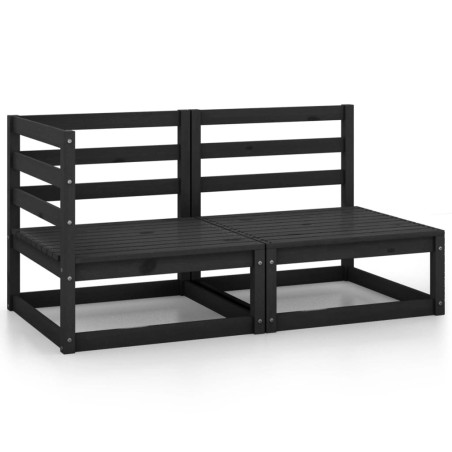 vidaXL Set Divani da Giardino 2 pz Nero in Legno Massello di Pino