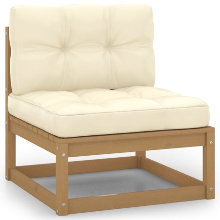 vidaXL Set Divani da Giardino 3 pz Cuscini Marrone Miele Pino Massello