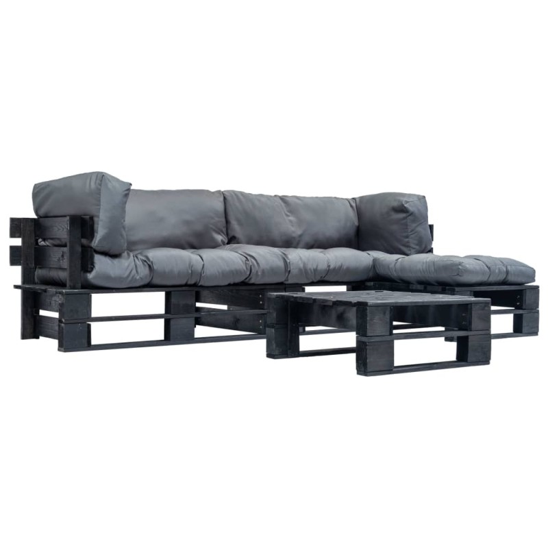 vidaXL Set Divani da Giardino su Pallet 4 pz con Cuscini Grigi Legno