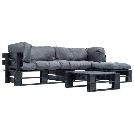 vidaXL Set Divani da Giardino su Pallet 4 pz con Cuscini Grigi Legno