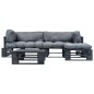 vidaXL Set Divani da Giardino su Pallet 4 pz con Cuscini Grigi Legno