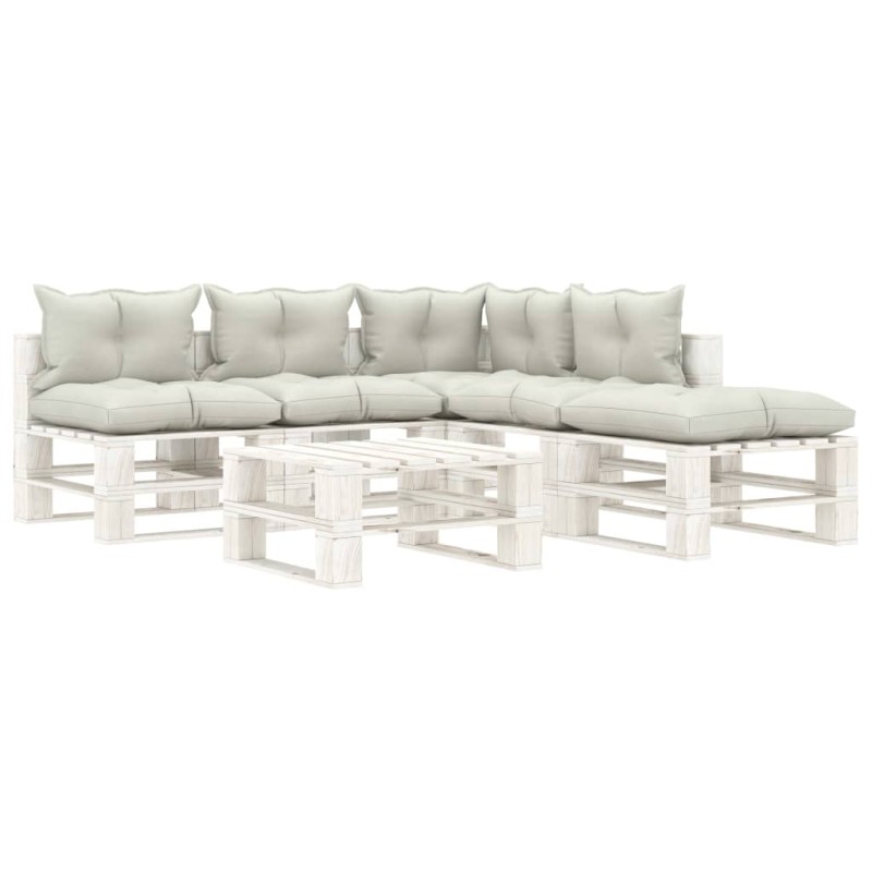 vidaXL Set Salotto da Giardino su Pallet 6 pz e Cuscini Beige in Legno vidaXL Set Salotto da Giardino su Pallet 6 pz e Cuscini Beige in Legno