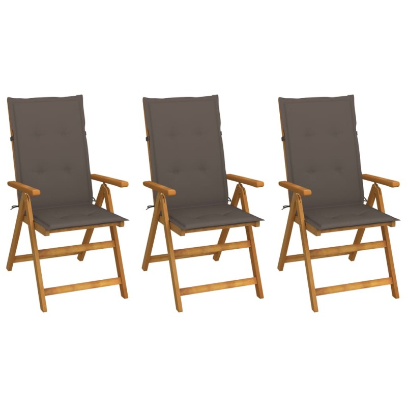 vidaXL Sedie da Giardino Pieghevoli 3pz con Cuscini Acacia Massello vidaXL Sedie da Giardino Pieghevoli 3pz con Cuscini Acacia Massello
