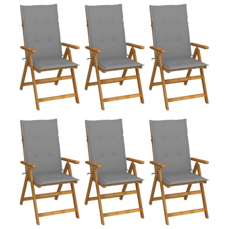 vidaXL Sedie da Giardino Pieghevoli 6 pz con Cuscini Massello Acacia vidaXL Sedie da Giardino Pieghevoli 6 pz con Cuscini Massello Acacia