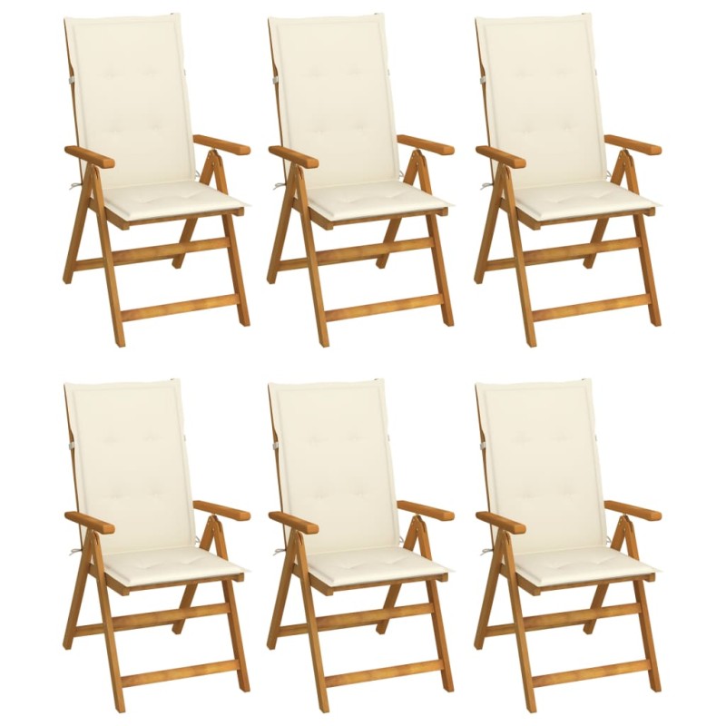 vidaXL Sedie da Giardino Pieghevoli 6 pz con Cuscini Massello Acacia vidaXL Sedie da Giardino Pieghevoli 6 pz con Cuscini Massello Acacia