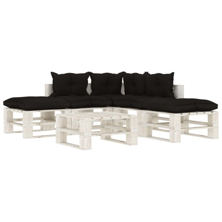  vidaXL Set Salotto da Giardino su Pallet 6pz con Cuscini Neri in Legno