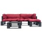 vidaXL Set Divani da Giardino su Pallet 4 pz con Cuscini Rossi Legno vidaXL Set Divani da Giardino su Pallet 4 pz con Cuscini Rossi Legno
