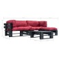 vidaXL Set Divani da Giardino su Pallet 4 pz con Cuscini Rossi Legno vidaXL Set Divani da Giardino su Pallet 4 pz con Cuscini Rossi Legno