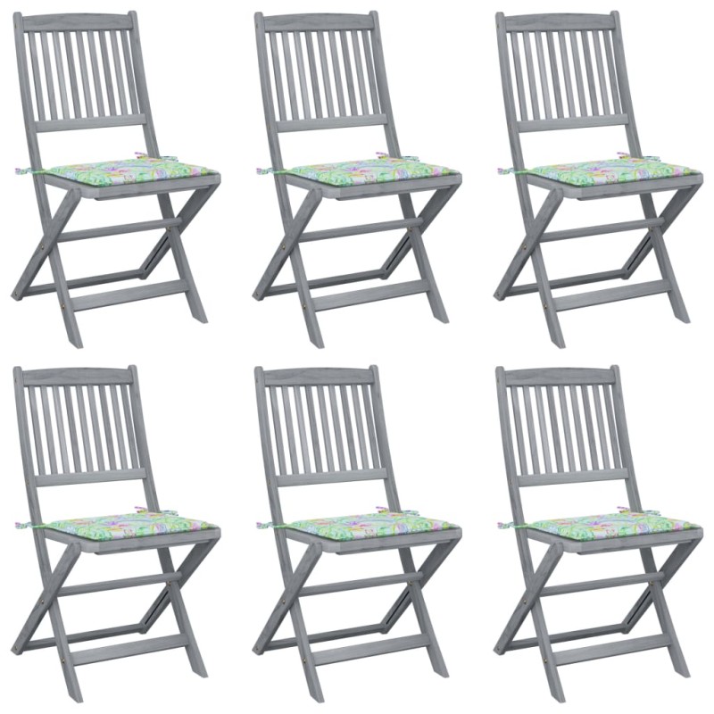 vidaXL Sedie da Giardino Pieghevoli 6 pz con Cuscini Massello Acacia vidaXL Sedie da Giardino Pieghevoli 6 pz con Cuscini Massello Acacia