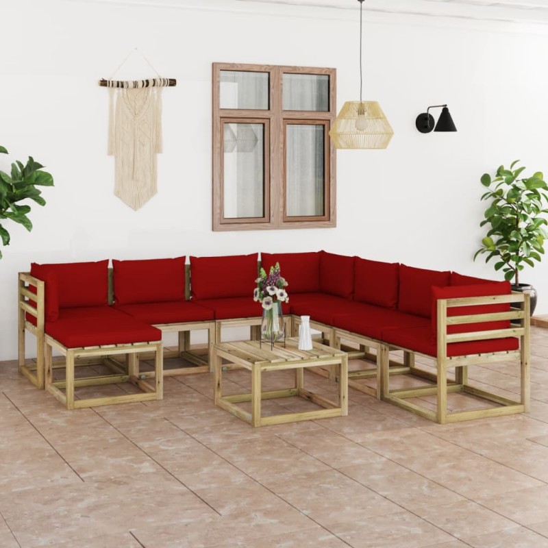 vidaXL Set Salotto Giardino con Cuscini 9 pz in Pino Impregnato vidaXL Set Salotto Giardino con Cuscini 9 pz in Pino Impregnato