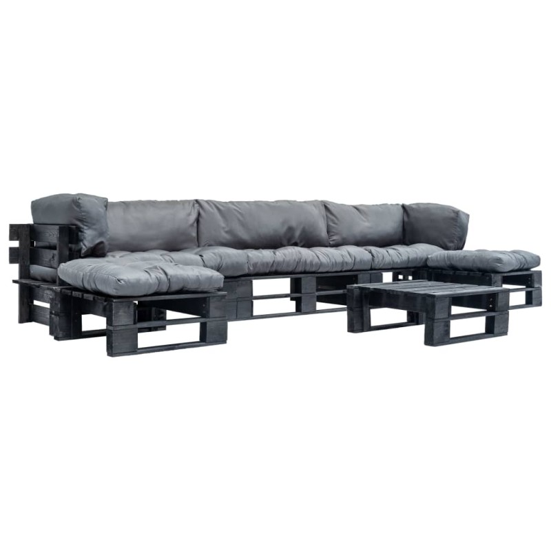 vidaXL Set Divani da Giardino su Pallet 6 pz Cuscini Grigi in Legno