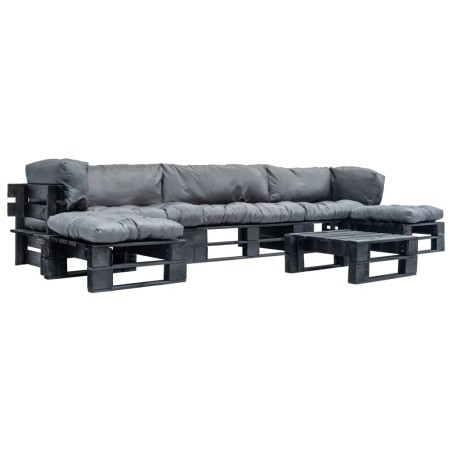 vidaXL Set Divani da Giardino su Pallet 6 pz Cuscini Grigi in Legno