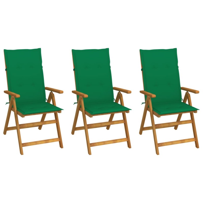 vidaXL Sedie da Giardino Pieghevoli 3 pz con Cuscini Acacia Massello vidaXL Sedie da Giardino Pieghevoli 3 pz con Cuscini Acacia Massello