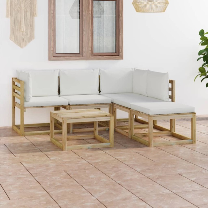 vidaXL Set Salotto da Giardino 6 pz con Cuscini Crema vidaXL Set Salotto da Giardino 6 pz con Cuscini Crema