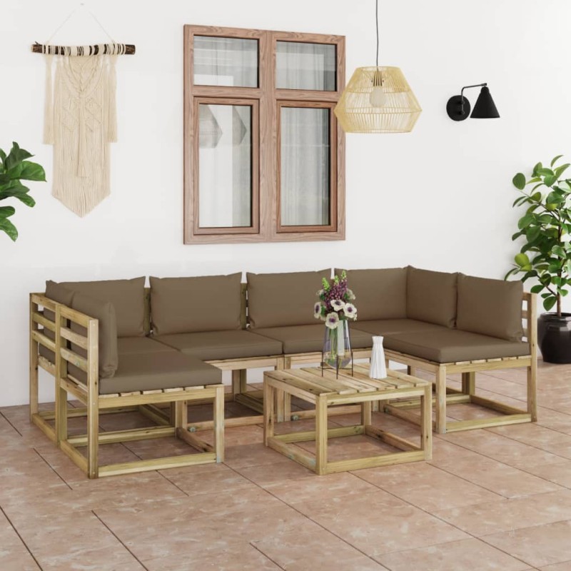 vidaXL Set Salotto Giardino con Cuscini 7 pz in Pino Impregnato vidaXL Set Salotto Giardino con Cuscini 7 pz in Pino Impregnato