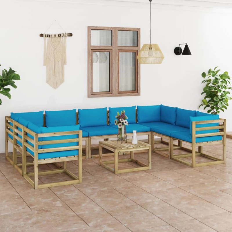 vidaXL Set Salotto Giardino con Cuscini 10 pz in Pino Impregnato vidaXL Set Salotto Giardino con Cuscini 10 pz in Pino Impregnato