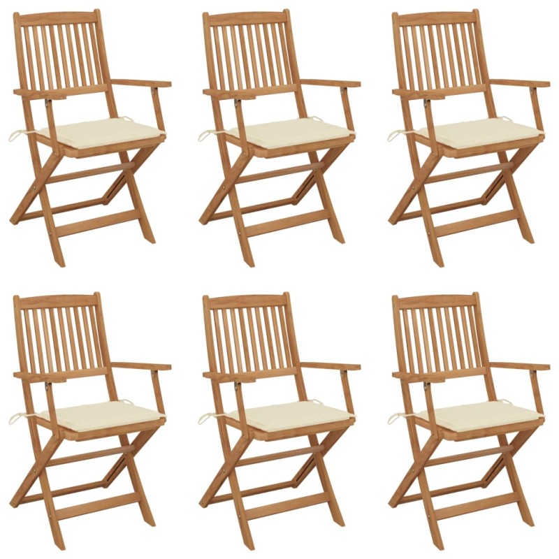 vidaXL Sedie da Giardino Pieghevoli 6 pz con Cuscini Massello Acacia vidaXL Sedie da Giardino Pieghevoli 6 pz con Cuscini Massello Acacia