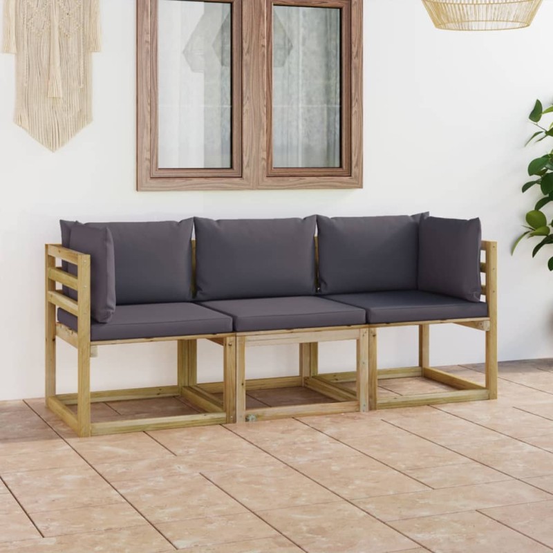 vidaXL Divano da Giardino a 3 Posti con Cuscini Antracite vidaXL Divano da Giardino a 3 Posti con Cuscini Antracite