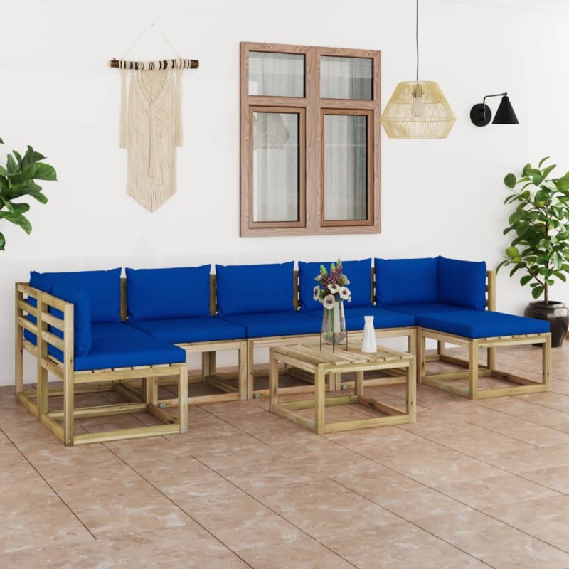 vidaXL Set Salotto Giardino con Cuscini 8 pz in Pino Impregnato vidaXL Set Salotto Giardino con Cuscini 8 pz in Pino Impregnato