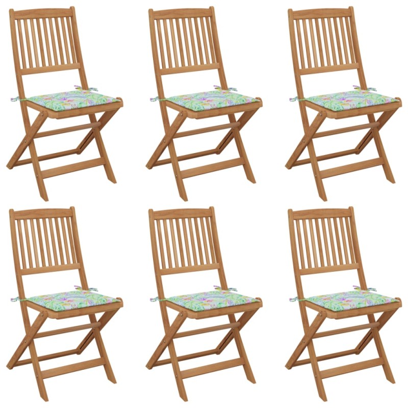 vidaXL Sedie da Giardino Pieghevoli 6 pz con Cuscini Massello Acacia vidaXL Sedie da Giardino Pieghevoli 6 pz con Cuscini Massello Acacia