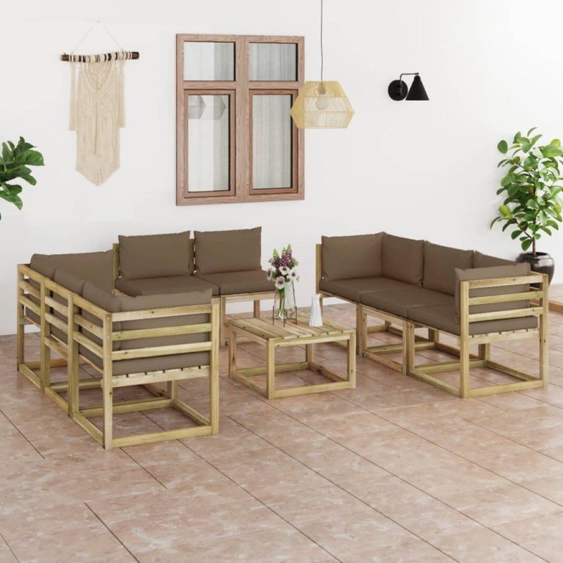 vidaXL Set Salotto Giardino con Cuscini 9 pz in Pino Impregnato vidaXL Set Salotto Giardino con Cuscini 9 pz in Pino Impregnato