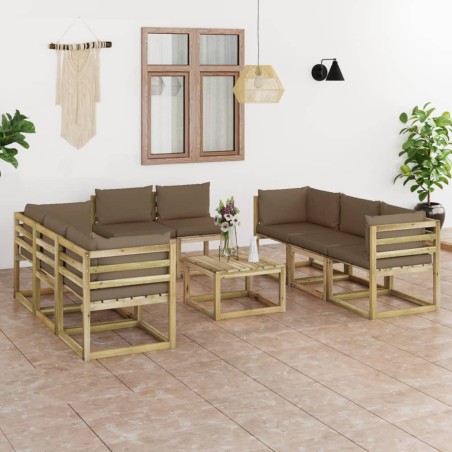 vidaXL Set Salotto Giardino con Cuscini 9 pz in Pino Impregnato