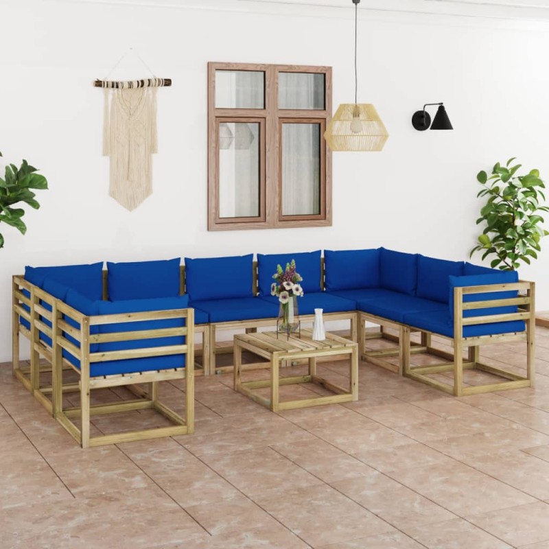 vidaXL Set Salotto Giardino con Cuscini 10 pz in Pino Impregnato vidaXL Set Salotto Giardino con Cuscini 10 pz in Pino Impregnato
