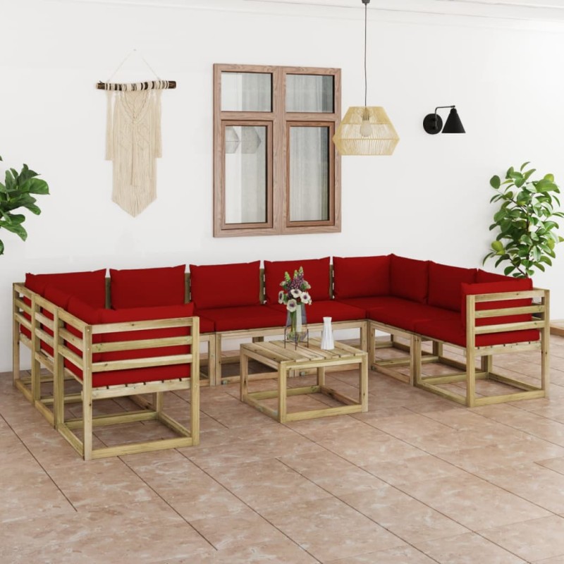 vidaXL Set Salotto Giardino con Cuscini 10 pz in Pino Impregnato vidaXL Set Salotto Giardino con Cuscini 10 pz in Pino Impregnato