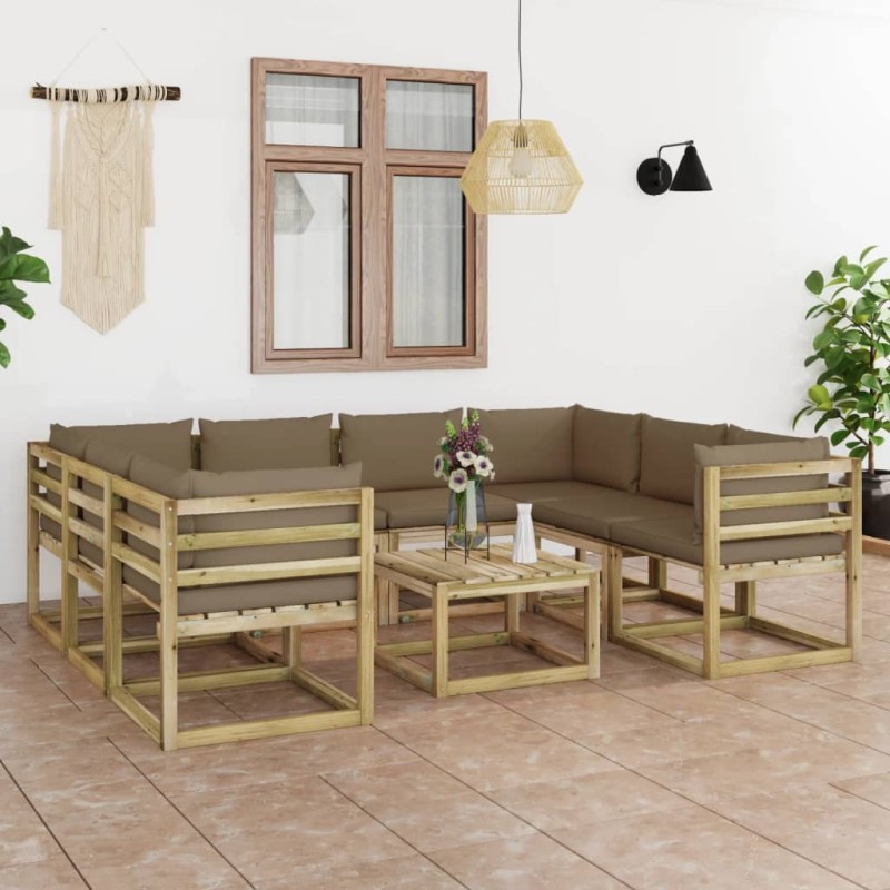 vidaXL Set Salotto Giardino con Cuscini 9 pz in Pino Impregnato vidaXL Set Salotto Giardino con Cuscini 9 pz in Pino Impregnato