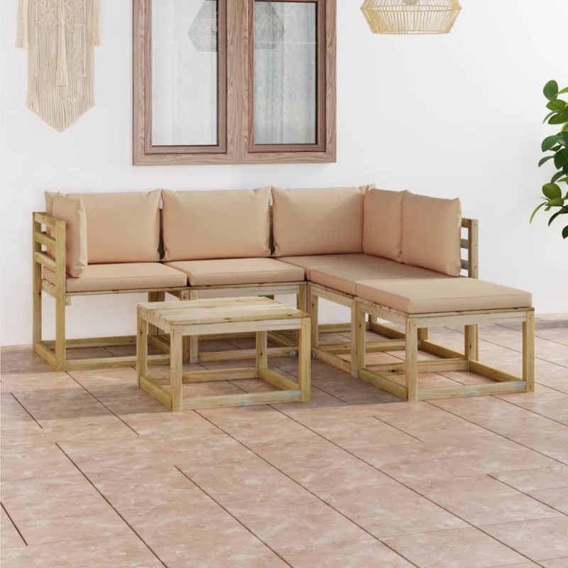 vidaXL Set Salotto da Giardino 6 pz con Cuscini Beige vidaXL Set Salotto da Giardino 6 pz con Cuscini Beige