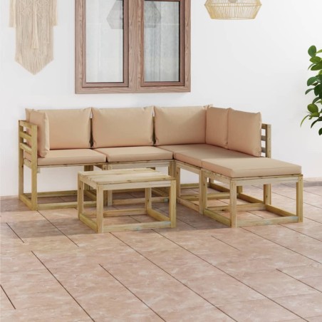 vidaXL Set Salotto da Giardino 6 pz con Cuscini Beige