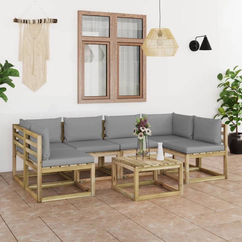 vidaXL Set Salotto Giardino con Cuscini 7 pz in Pino Impregnato vidaXL Set Salotto Giardino con Cuscini 7 pz in Pino Impregnato