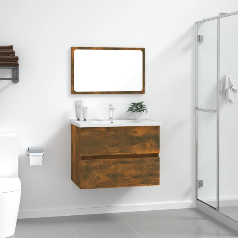 Set Mobili da Bagno 2 pz Rovere Fumo in Legno Multistrato Set Mobili da Bagno 2 pz Rovere Fumo in Legno Multistrato